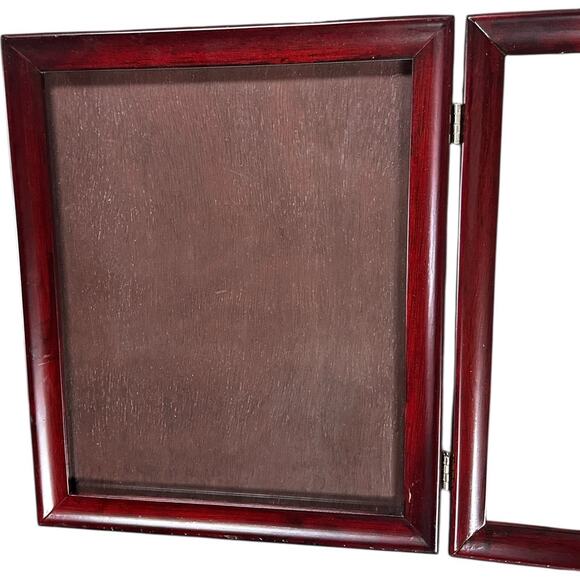 Vintage Cherry Wood Double Hinged Picture Photo Frame 8” X 10” Wood Panel Back - Picture 2 of 11